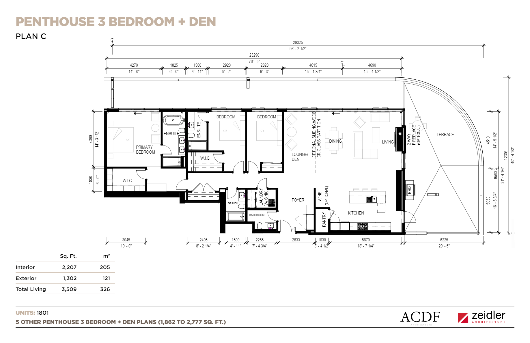 Plan C (PENTHOUSE 3 BEDROOM + DEN) floor plan