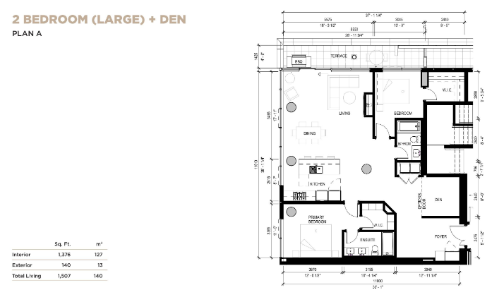 Plan A (2BR Large + Den) floor plan