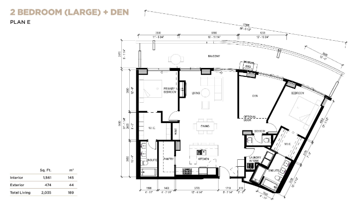 Plan E (2BR Large + Den) floor plan