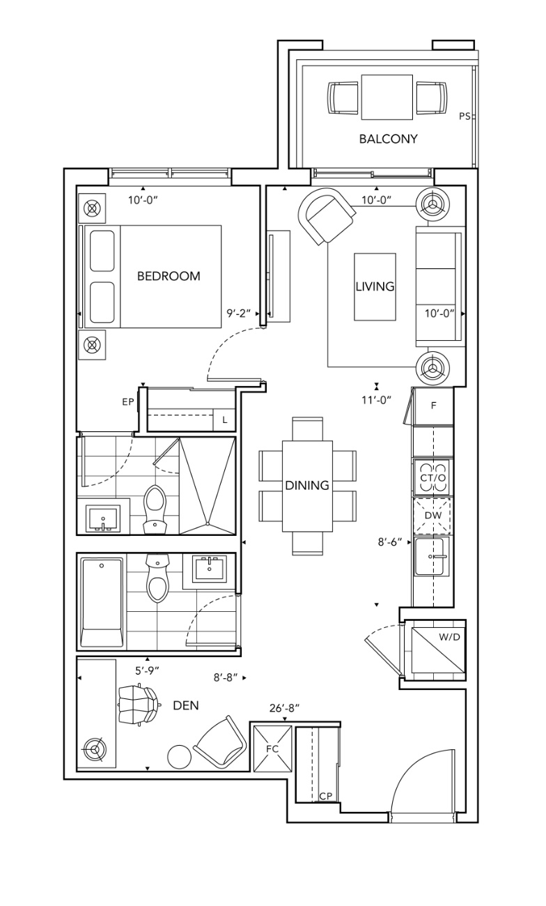 1W+D floor plan